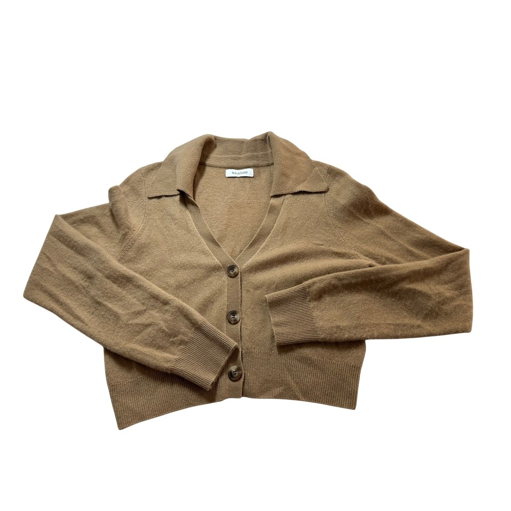 NAADAM Cardigan Women Medium Brown Excellent Cashmere Cropped Polo Sweater